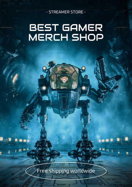 Gaming Merch Shop Ad with Combat Drone Poster A3 Πρότυπο σχεδίασης