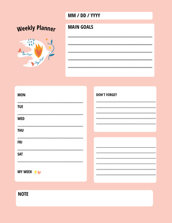 Plantilla de diseño de Weekly Goals with Dove of Peace on Pink Notepad 8.5x11in 