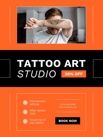 Several Tattoo Art Studio Services With Discount And Booking Poster US Design Template