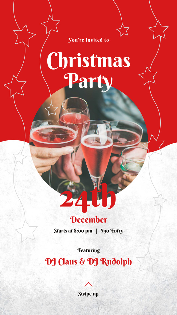 Toasting With Champagne on Christmas Party Announcement Instagram Story Design Template