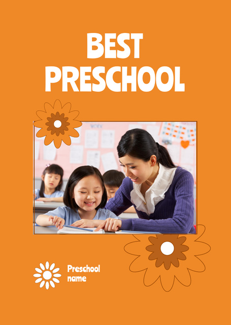 Best Preschool Education Orange Postcard A6 Vertical Šablona návrhu