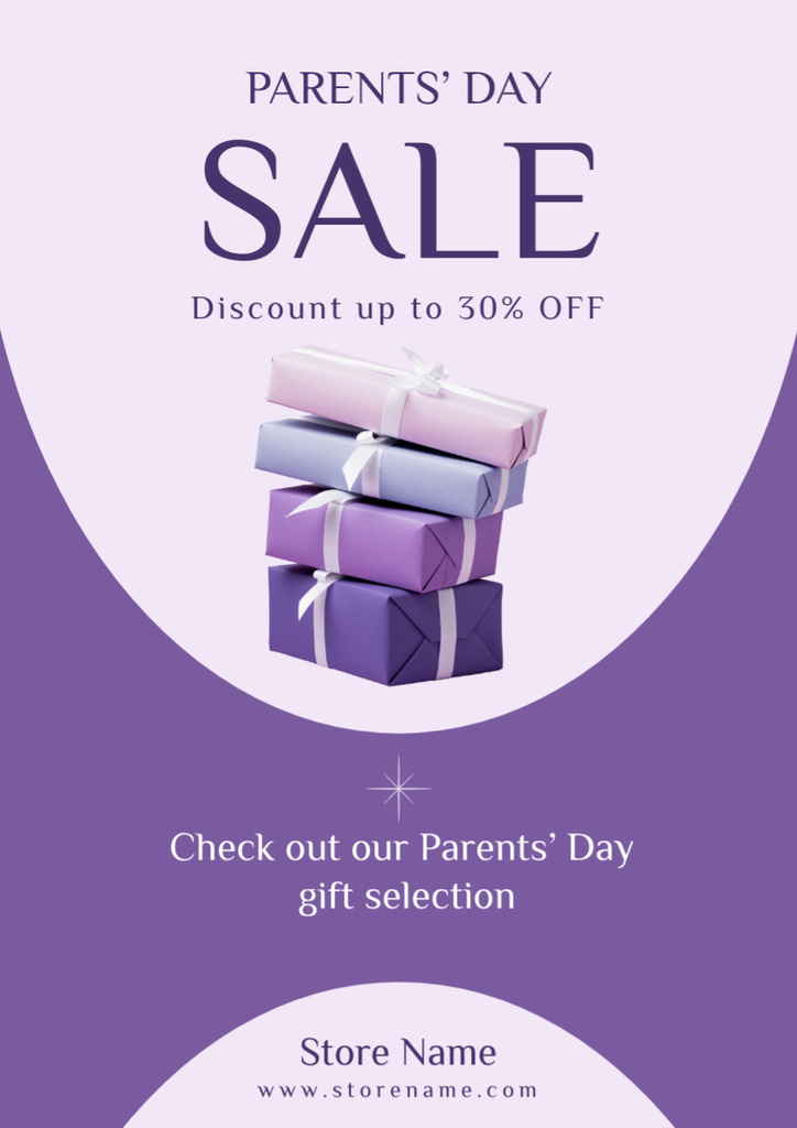 Parent's Day Sale with Purple Gifts Poster A3 Modelo de Design