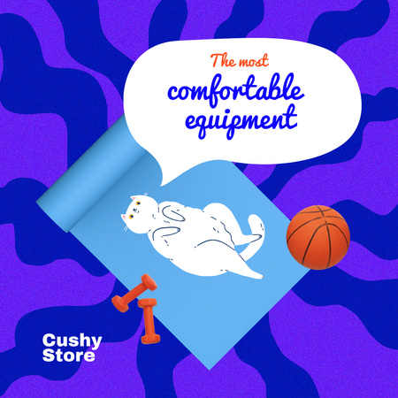 Workout Equipment Offer with Cute Cat on Mat Instagramデザインテンプレート