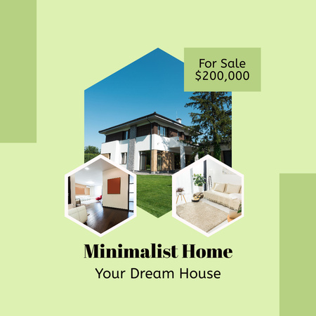 Колаж з оголошенням про продаж сучасного будинку Instagram – шаблон для дизайну