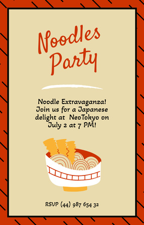 Noodles Party Ad Invitation 4.6x7.2in Šablona návrhu