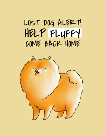Platilla de diseño Fluffy Dog Missing Alert with Cute Illustration Flyer 8.5x11in