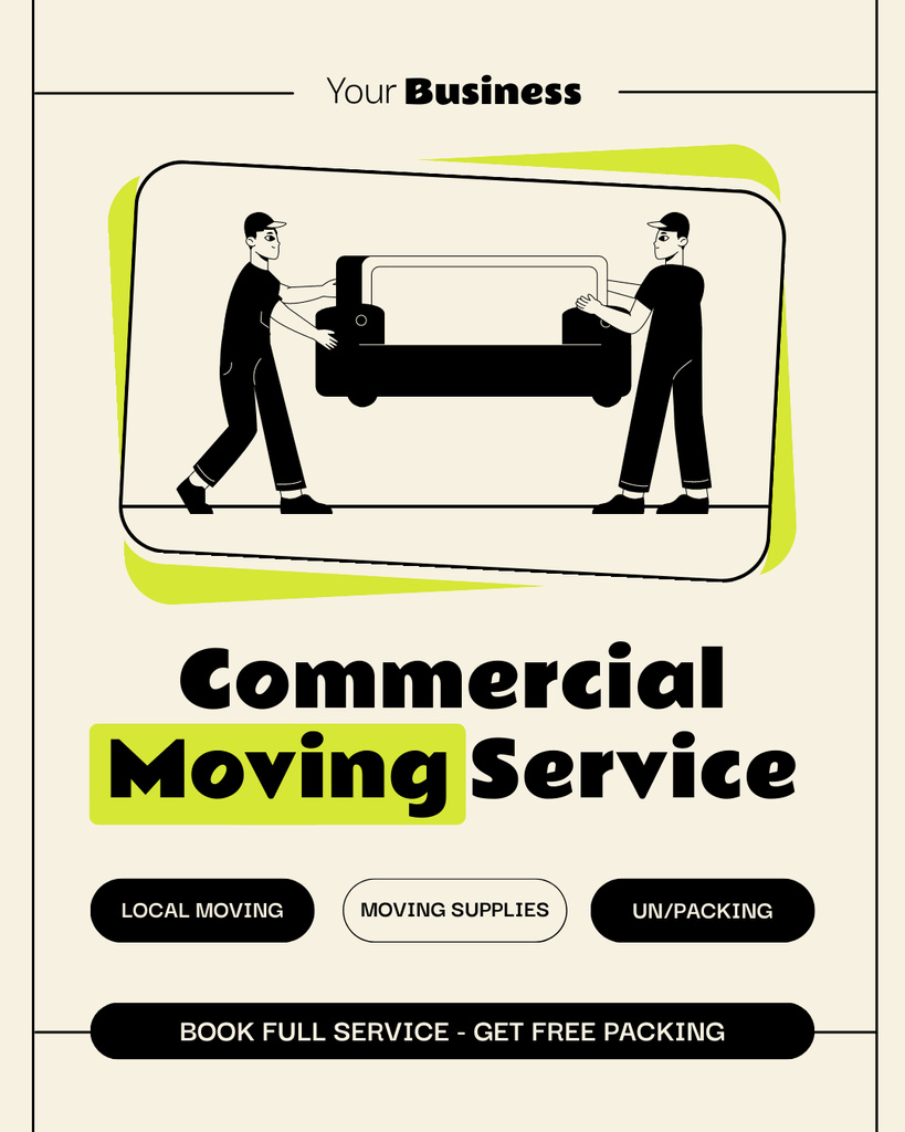 Designvorlage Ad of Commercial Moving Services with Free Packing für Instagram Post Vertical