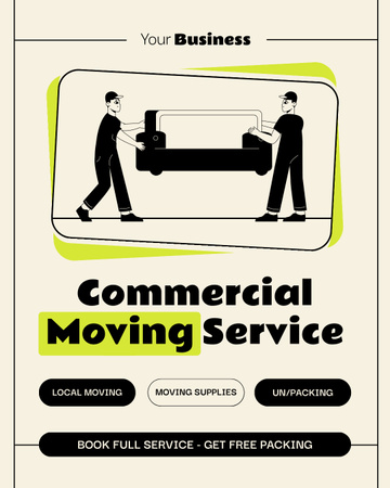 Kereskedelmi költöztetési szolgáltatások hirdetése ingyenes csomagolással Instagram Post Vertical tervezősablon
