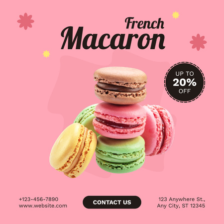 Modèle de visuel Remise sur les macarons français sur rose - Instagram