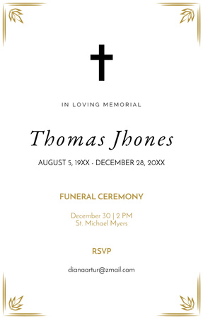 Funeral Ceremony Classic Card Invitation 4.6x7.2in Design Template