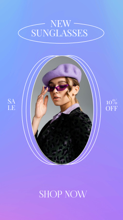 Platilla de diseño Lady in Purple Sunglasses for New Eyewear Collection Anouncement  Instagram Story