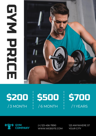 Gym Promotion with Man Doing Bicep Exercises Poster Design Template