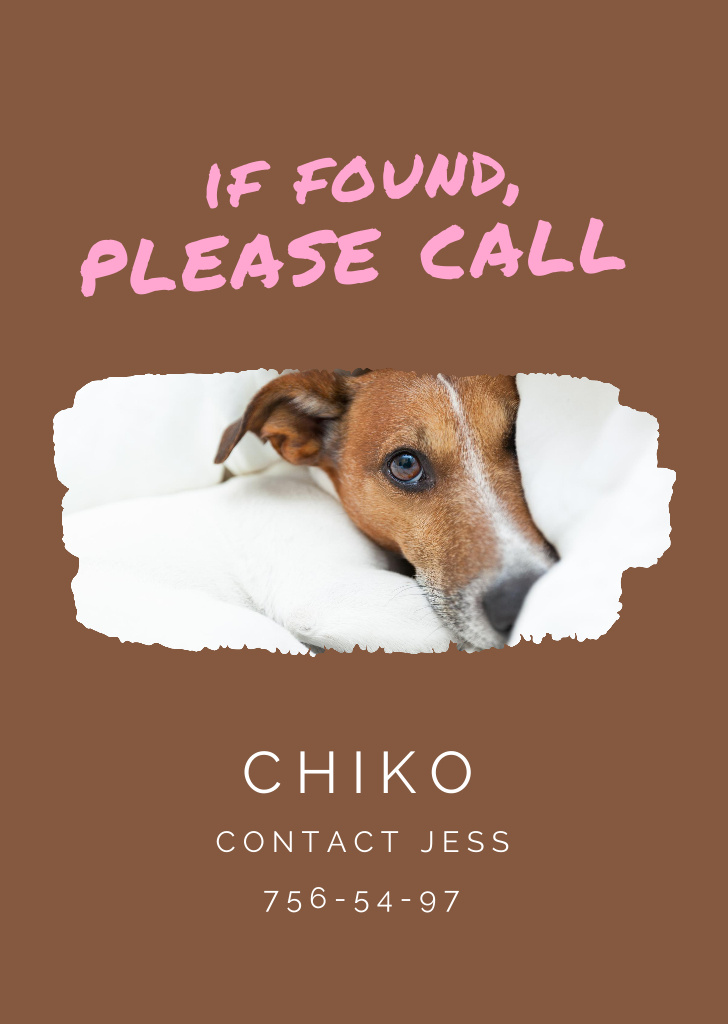 Info about Lost Dog with Jack Russell on Brown Flyer A6 Šablona návrhu