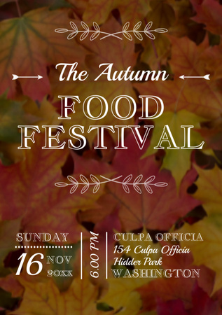 Autumn Food Festival Ad with Bright Leaves Flyer A7 Tasarım Şablonu