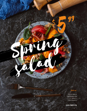 Spring Menu Offer with Salad Falling in Bowl Poster 22x28in Design Template