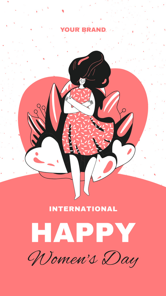 Woman in Pink Hearts on International Women's Day Instagram Story Πρότυπο σχεδίασης