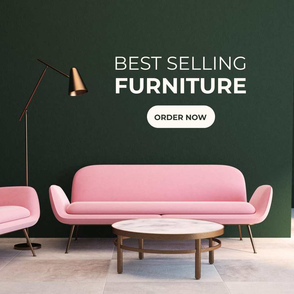 Furniture Offer with Stylish Pink Sofa Instagram tervezősablon