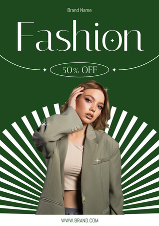 Sale Announcement with Stylish Blonde Woman in Jacket Poster Modelo de Design