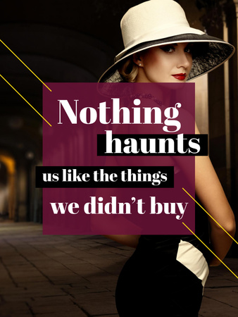 Designvorlage Einkaufszitat stilvolle Frau im Hut für Poster US
