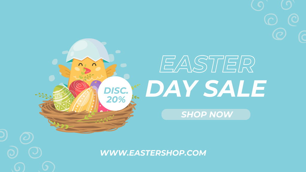 Easter Offer with Small Chicken and Colorful Eggs in Nest FB event cover Modelo de Design