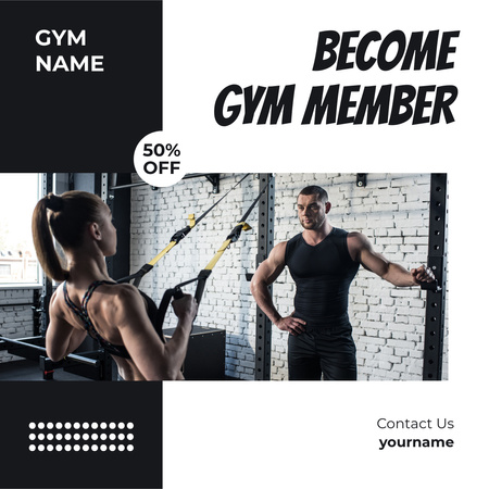 Designvorlage Fitnessstudio-Mitgliedschaftsangebot mit Menschen, die trainieren für Instagram