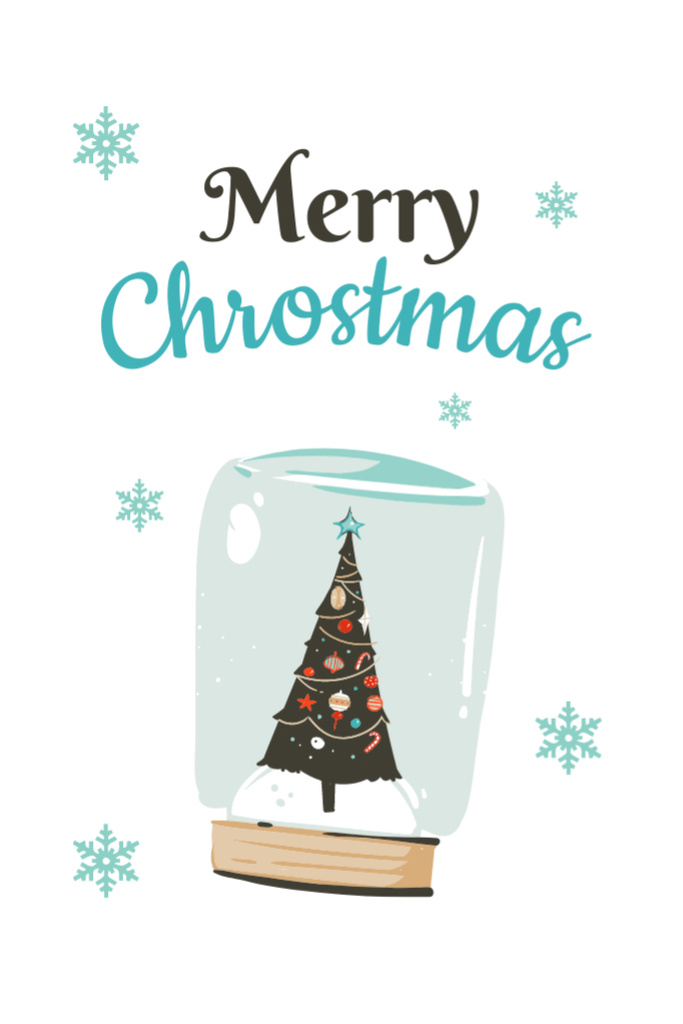Christmas Wishes with Decorated Tree Postcard 4x6in Vertical Design Template
