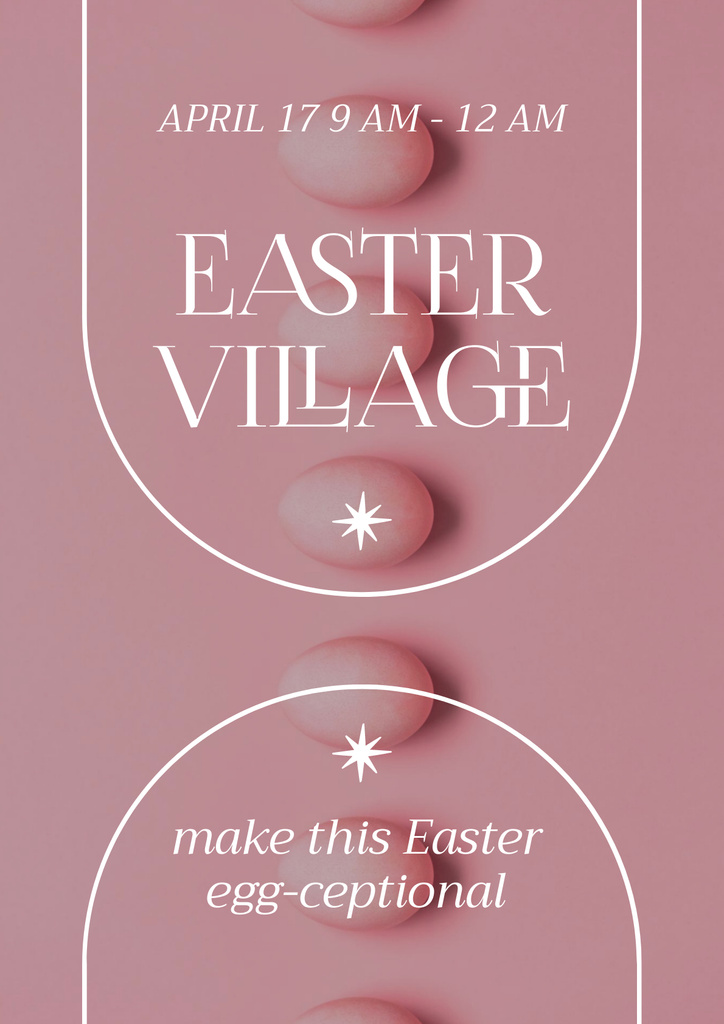 Easter Holiday Village Announcement With Pink Eggs Poster Tasarım Şablonu