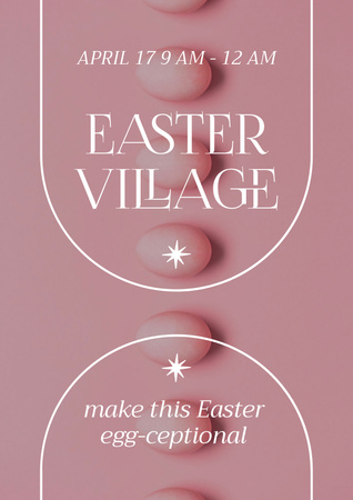 Easter Holiday Village Announcement With Pink Eggs Poster – шаблон для дизайна
