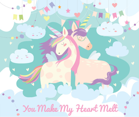 Loving magical Unicorns in Clouds Facebook Design Template