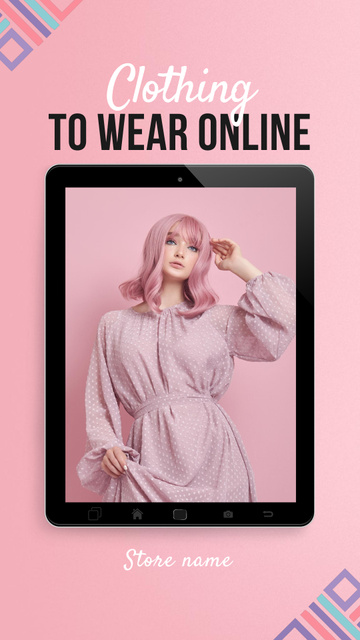 Mobile App with Beautiful Asian Woman with Pink Hair Instagram Video Story Design Template