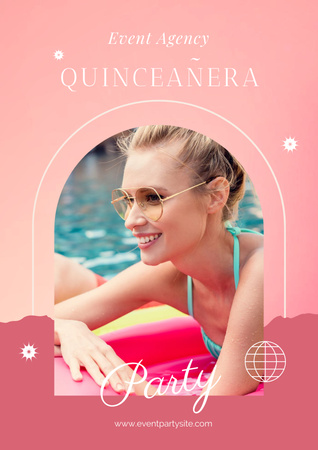 Party Quinceañera with Smiling Girl Poster Modelo de Design