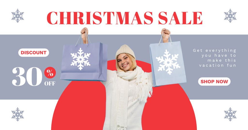 Ontwerpsjabloon van Facebook AD van Happy Woman on Shopping at Christmas Sale