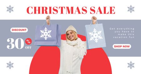 Plantilla de diseño de Mujer feliz en compras en venta de Navidad Facebook AD 