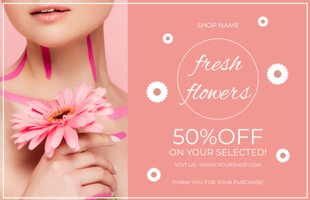 Plantilla de diseño de Flower Shop Promotion on Pink Thank You Card 5.5x8.5in 