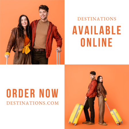 Travel Agency Ad with Couple Carrying Suitcases Instagram AD Design Template