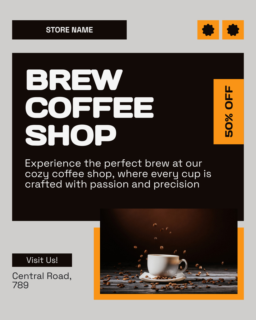 Exquisite Coffee Shop Offer Drinks At Half Price Instagram Post Vertical – шаблон для дизайну