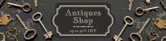 Antiques Shop With Discounts And Different Keys Twitter Design Template