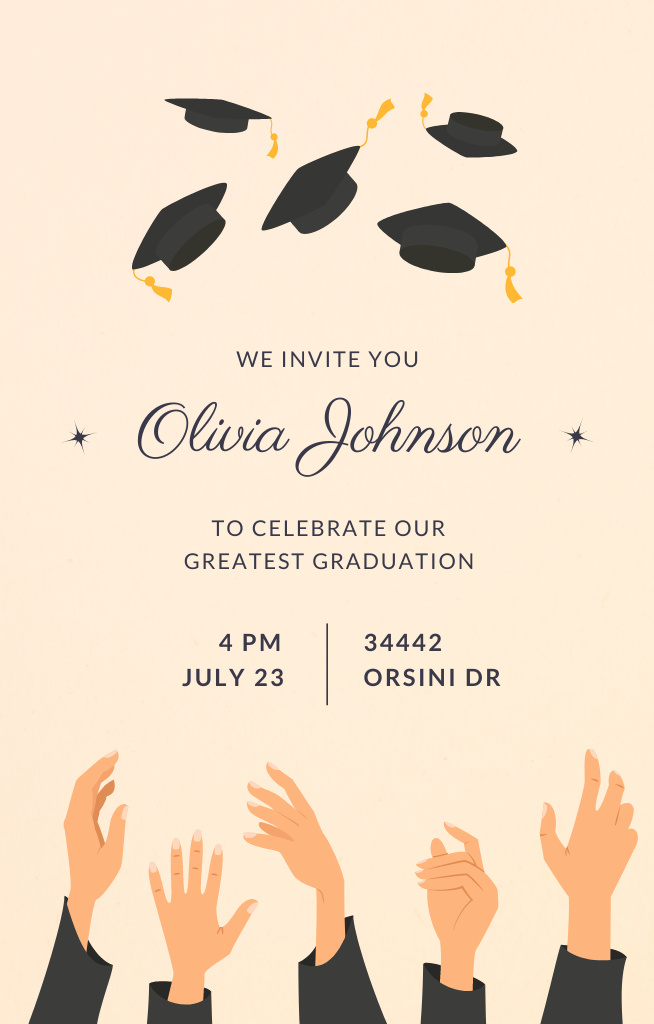 Graduation Party Announcement With Illustration of Hats Invitation 4.6x7.2in Design Template