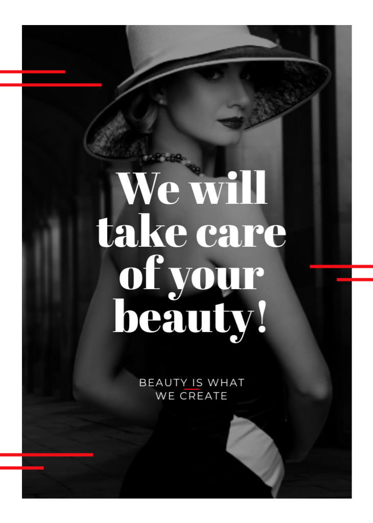 Motivational Quote About Beauty And Caring with Beautiful Woman Postcard 5x7in Vertical Design Template