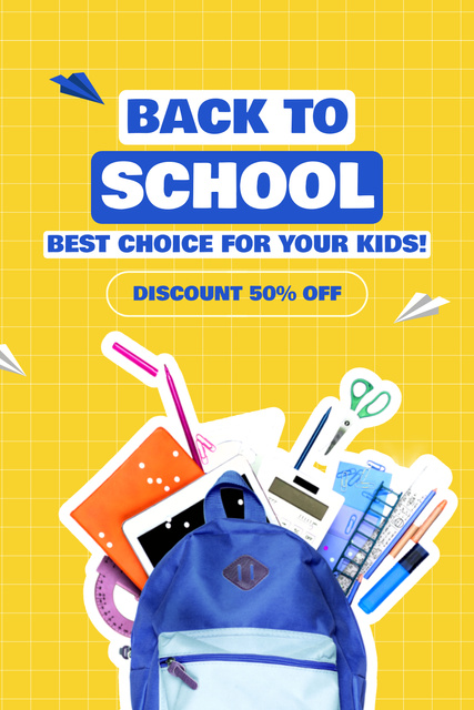 Designvorlage Best Choice of Discounted School Items für Pinterest