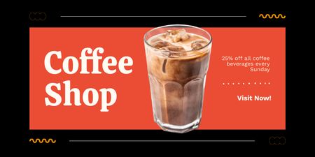 Iced And Creamy Coffee In Glass With Discounts On Sunday Twitter Design Template