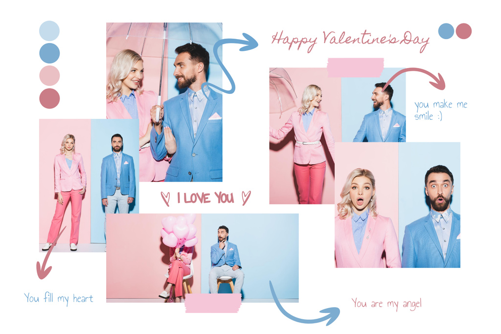 Plantilla de diseño de Warm Greeting on Valentine's Day With Couple in Love Collage Mood Board 