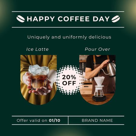 Designvorlage International Coffee Day Discount Announcement with People with Cups für Instagram