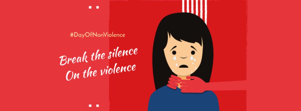 Non Violence Day Announcement with Crying Woman Facebook cover Tasarım Şablonu