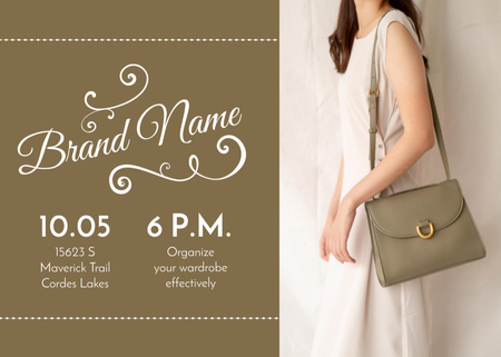 Fashion Event Announcement with Olive Female Bag Flyer 5x7in Horizontal Design Template