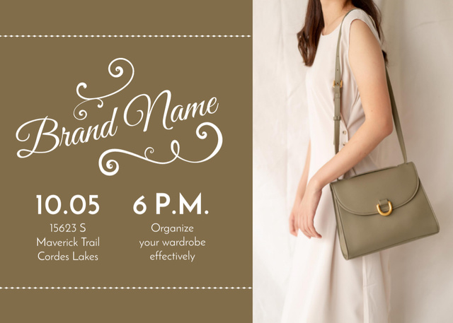 Fashion Event Announcement with Olive Female Bag Flyer 5x7in Horizontalデザインテンプレート