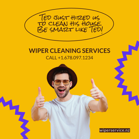 Plantilla de diseño de Wiper Cleaning Service with Guy Showing Thumbs Up Instagram AD 