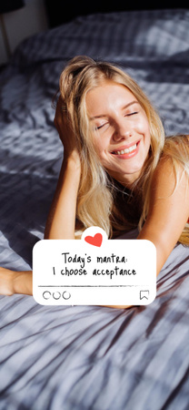 Template di design ispirazione alla salute mentale con donna felice a letto Snapchat Geofilter