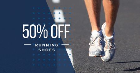 Ontwerpsjabloon van Facebook AD van lopende schoenen korting aanbieding met runner