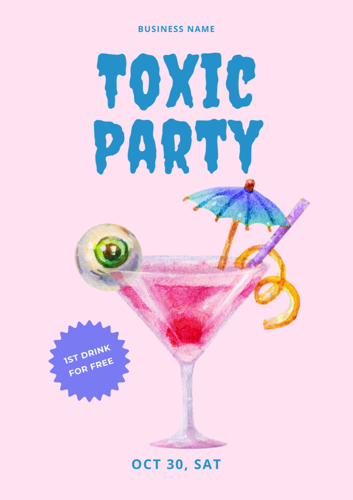 Toxic Party Announcement with Halloween Cocktail Poster A3 Πρότυπο σχεδίασης
